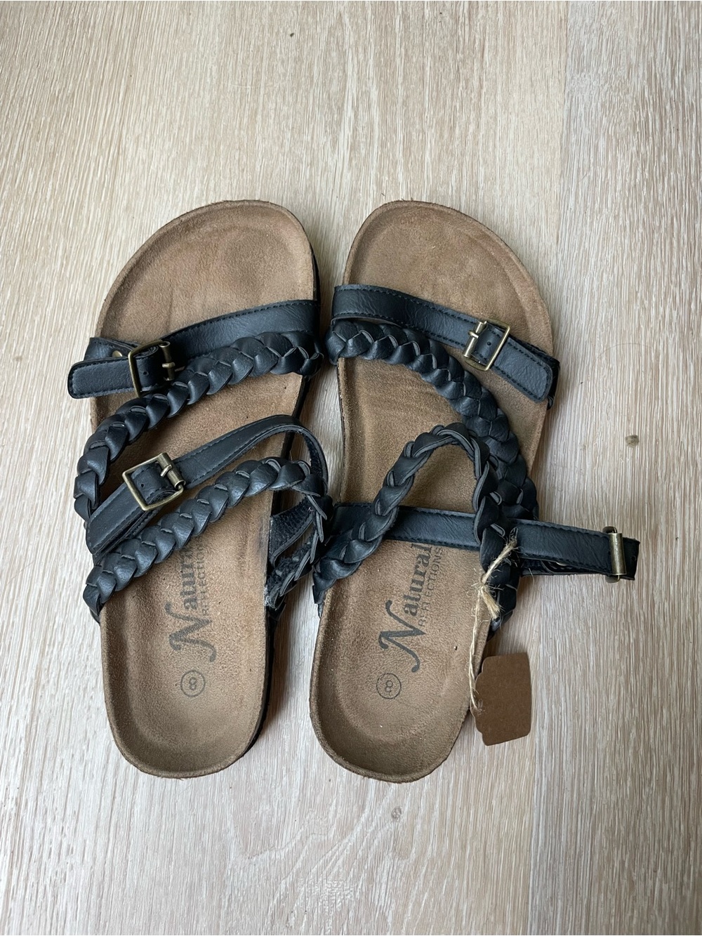 Naturalizer Black Braided Strap Slide Sandals